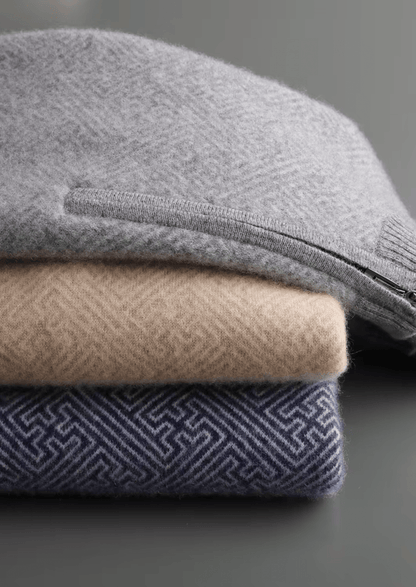 PREMIUM CASHMERE PATTERNED HALF - ZIP SWEATER - LORMIER - 