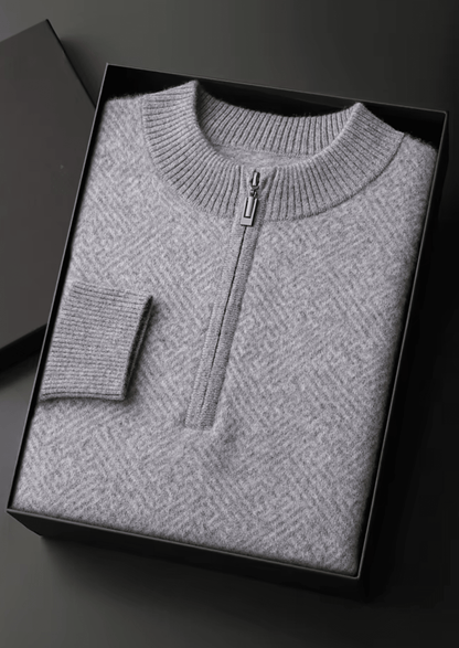 PREMIUM CASHMERE PATTERNED HALF - ZIP SWEATER - LORMIER - 