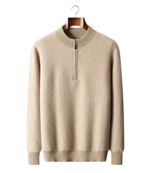 PREMIUM CASHMERE PATTERNED HALF - ZIP SWEATER - LORMIER - 