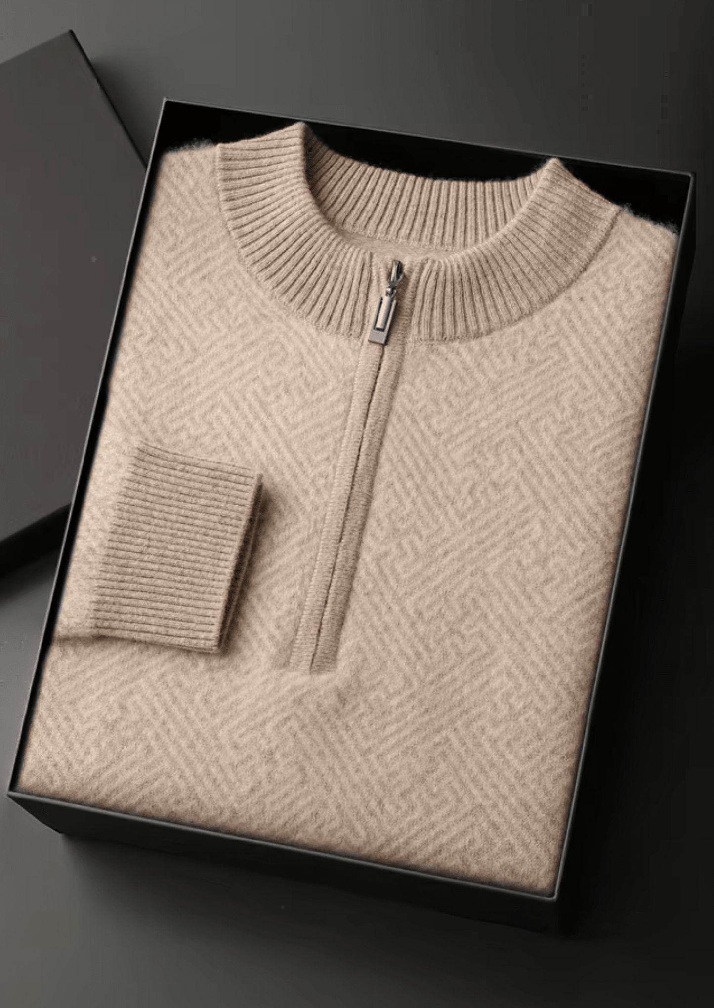 PREMIUM CASHMERE PATTERNED HALF - ZIP SWEATER - LORMIER - 