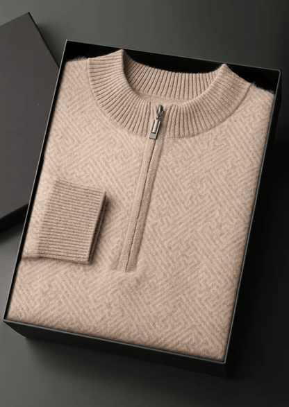 PREMIUM CASHMERE PATTERNED HALF - ZIP SWEATER - LORMIER - 