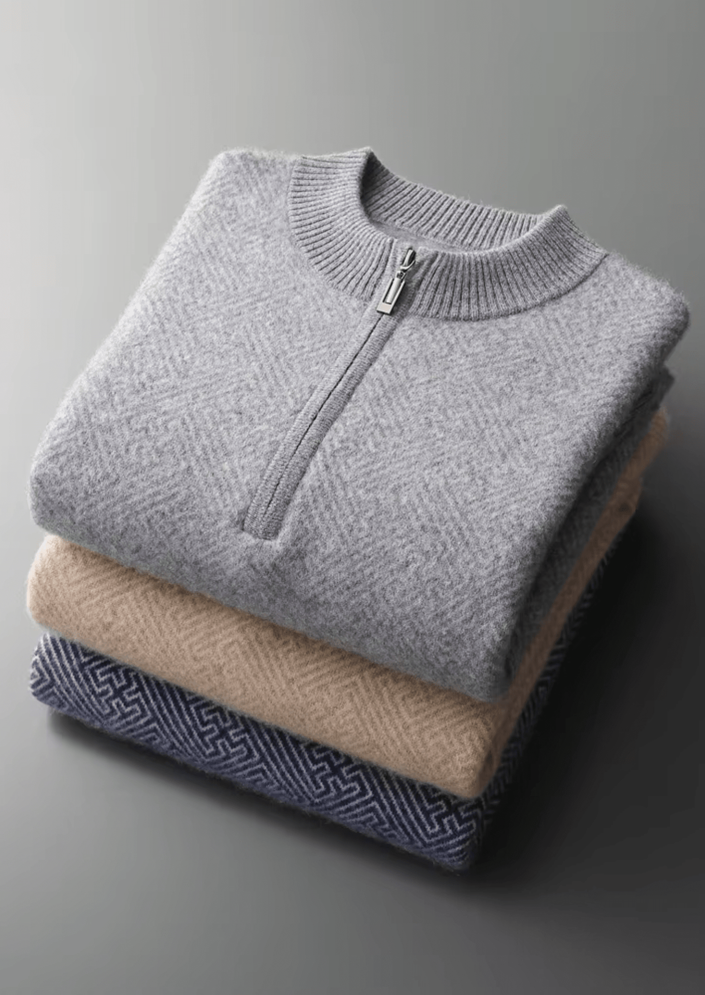 PREMIUM CASHMERE PATTERNED HALF - ZIP SWEATER - LORMIER - 