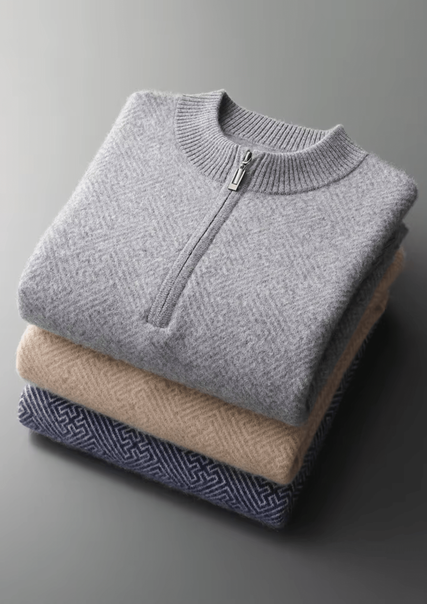 PREMIUM CASHMERE PATTERNED HALF - ZIP SWEATER - LORMIER - 