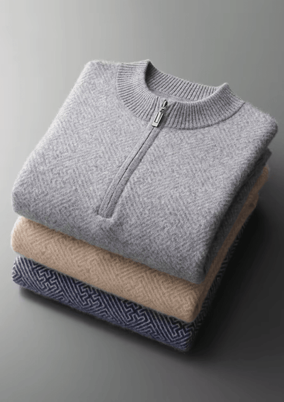 PREMIUM CASHMERE PATTERNED HALF - ZIP SWEATER - LORMIER - 