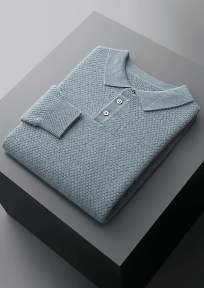 PREMIUM CASHMERE TEXTURED SWEATER POLO - LORMIER - 