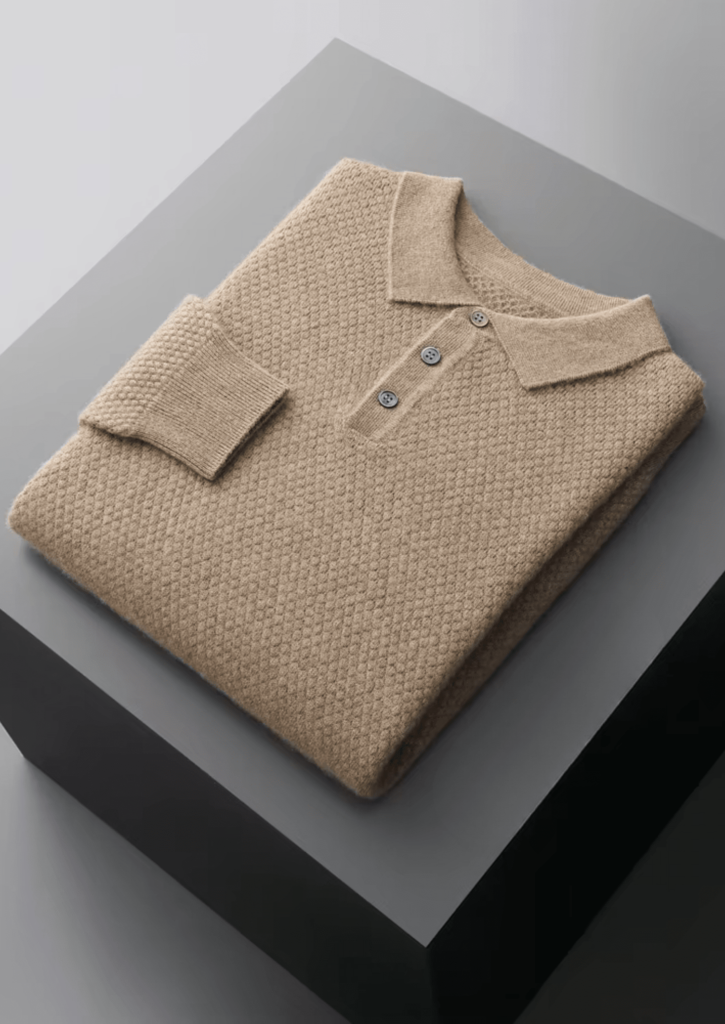 PREMIUM CASHMERE TEXTURED SWEATER POLO - LORMIER - 