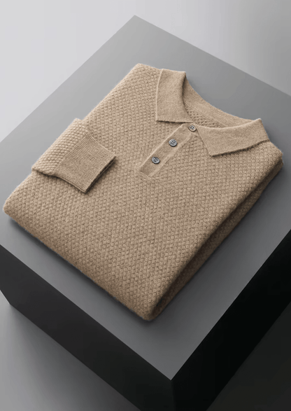 PREMIUM CASHMERE TEXTURED SWEATER POLO - LORMIER - 