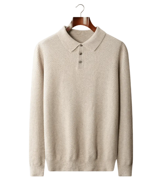 PREMIUM CASHMERE TEXTURED SWEATER POLO - LORMIER - 