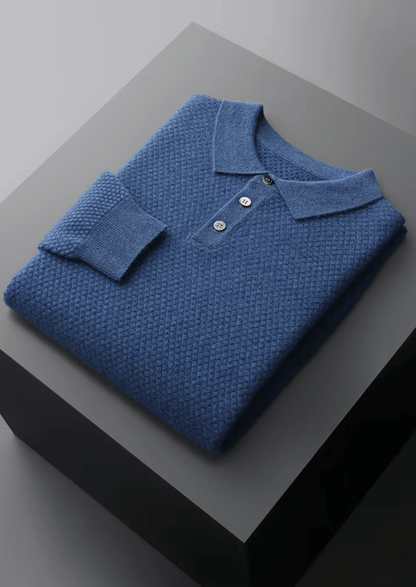 PREMIUM CASHMERE TEXTURED SWEATER POLO - LORMIER - 