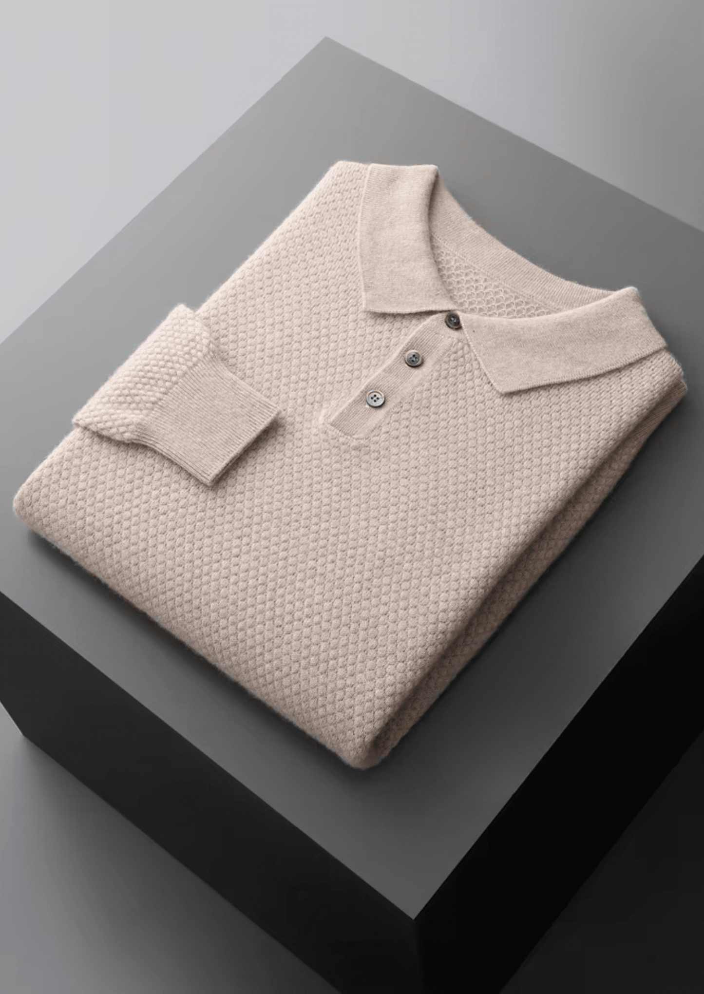 PREMIUM CASHMERE TEXTURED SWEATER POLO - LORMIER - 