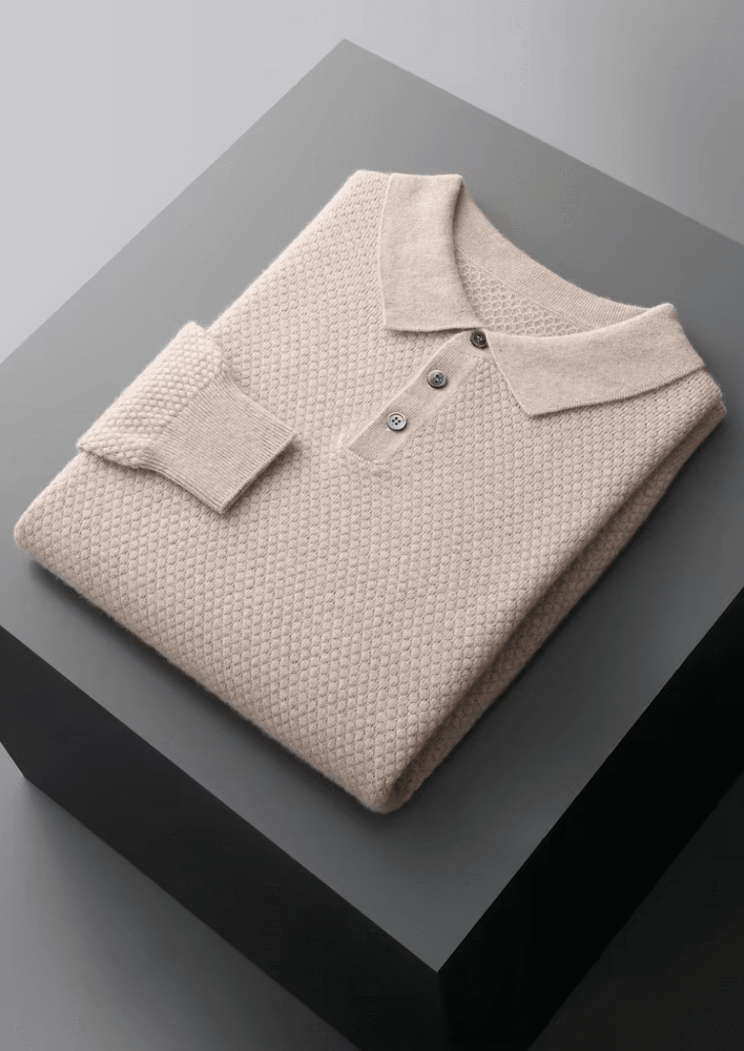 PREMIUM CASHMERE TEXTURED SWEATER POLO - LORMIER - 