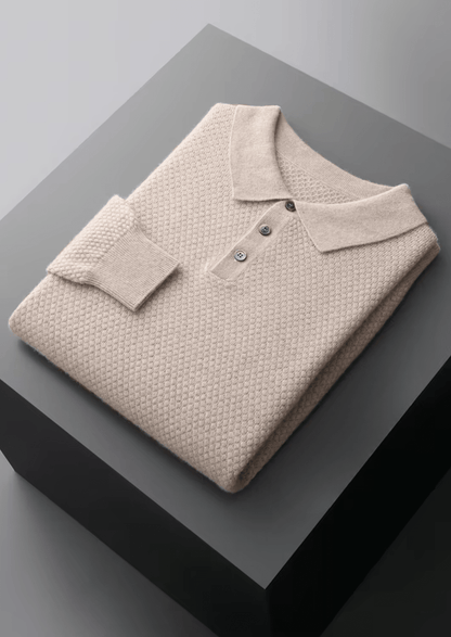 PREMIUM CASHMERE TEXTURED SWEATER POLO - LORMIER - 