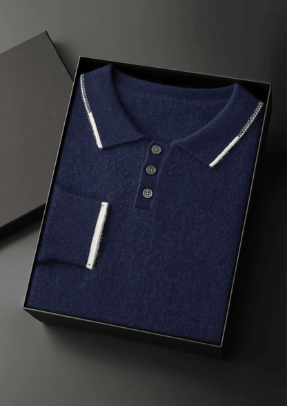 PREMIUM CASHMERE TWO TONE BUTTON POLO - LORMIER - 