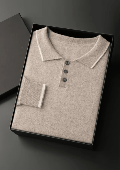 PREMIUM CASHMERE TWO TONE BUTTON POLO - LORMIER - 