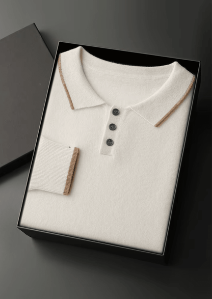 PREMIUM CASHMERE TWO TONE BUTTON POLO - LORMIER - 
