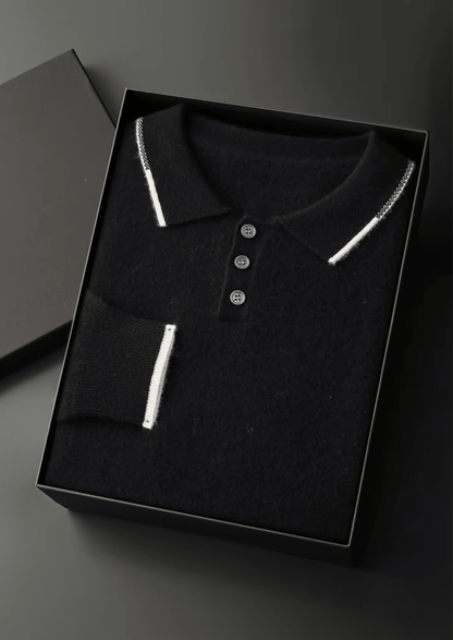 PREMIUM CASHMERE TWO TONE BUTTON POLO - LORMIER - 