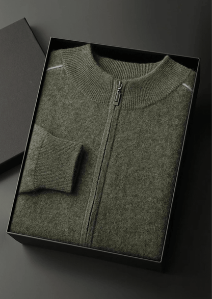 PREMIUM CASHMERE TWO TONE ZIP CARDIGAN - LORMIER - 