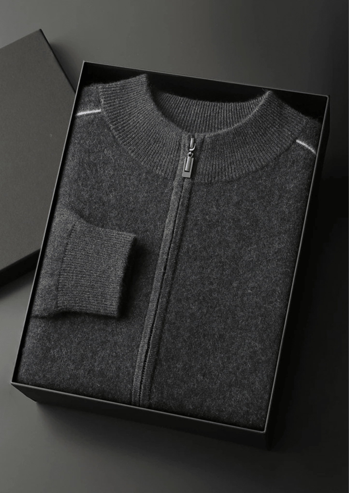 PREMIUM CASHMERE TWO TONE ZIP CARDIGAN - LORMIER - 