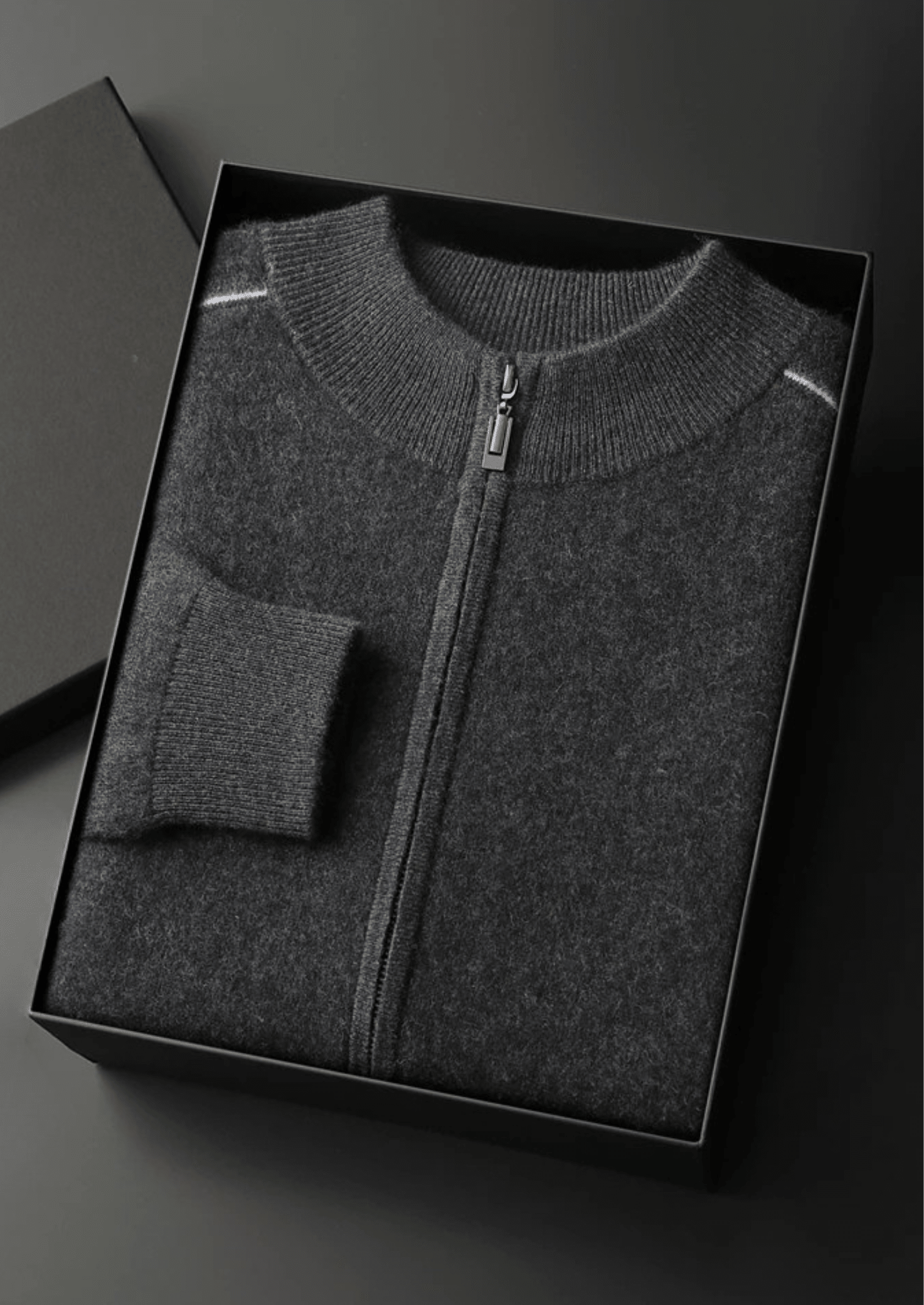 PREMIUM CASHMERE TWO TONE ZIP CARDIGAN - LORMIER - 