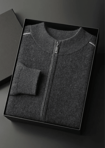 PREMIUM CASHMERE TWO TONE ZIP CARDIGAN - LORMIER - 