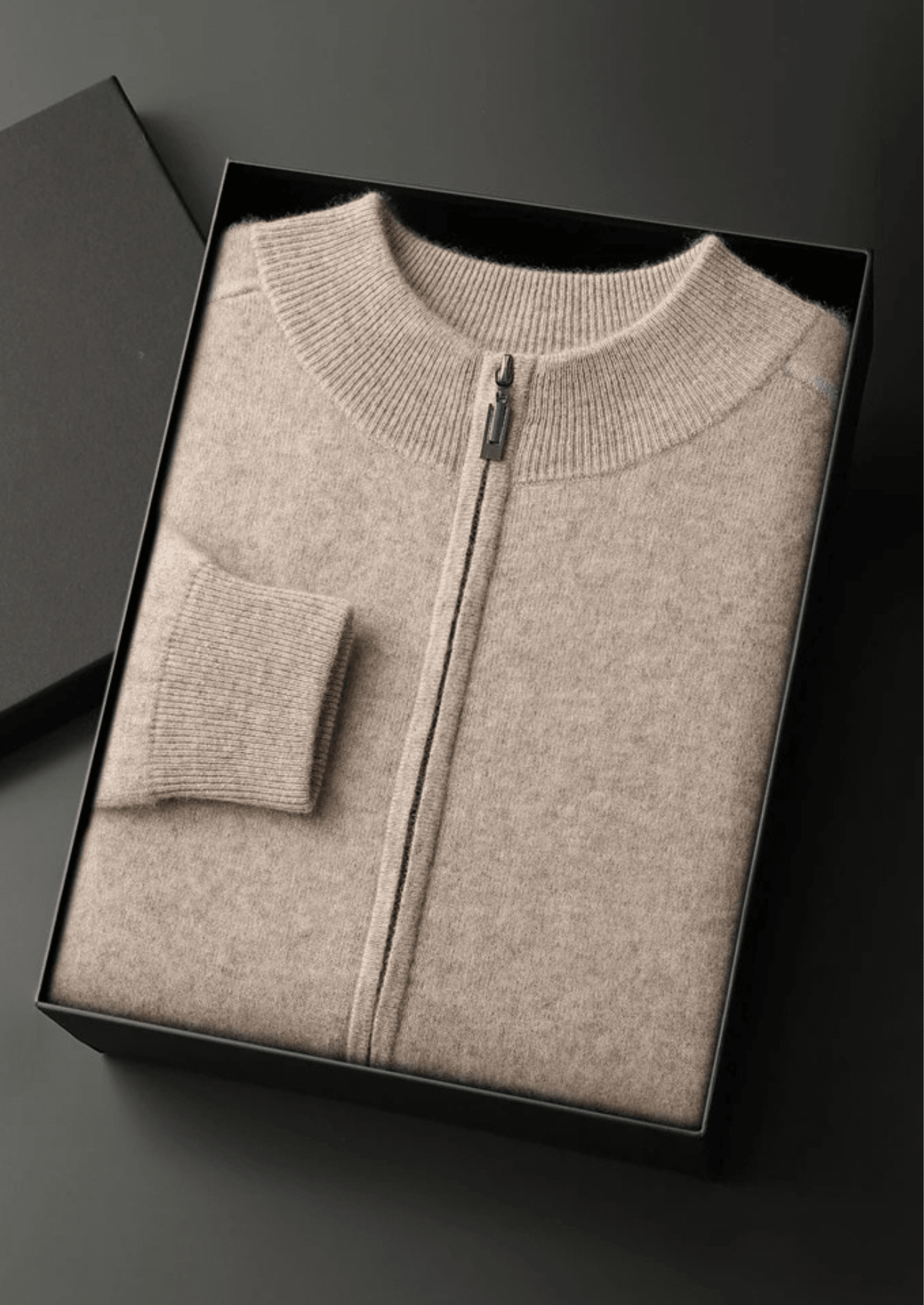 PREMIUM CASHMERE TWO TONE ZIP CARDIGAN - LORMIER - 