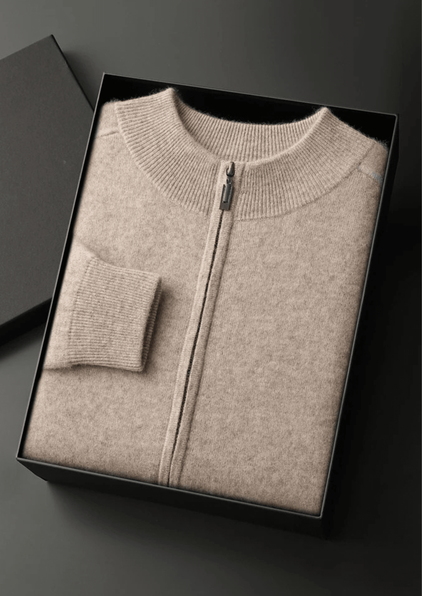 PREMIUM CASHMERE TWO TONE ZIP CARDIGAN - LORMIER - 