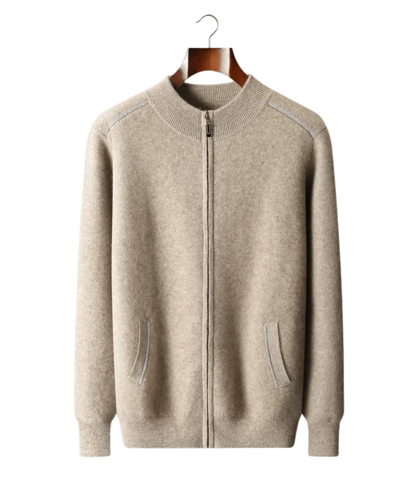 PREMIUM CASHMERE TWO TONE ZIP CARDIGAN - LORMIER - 