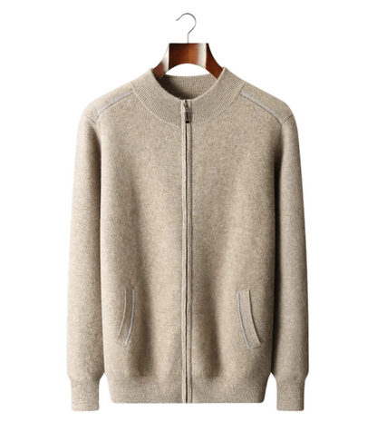 PREMIUM CASHMERE TWO TONE ZIP CARDIGAN - LORMIER - 