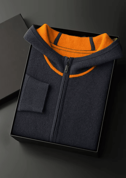 PREMIUM CASHMERE TWO TONE ZIPPER HOODIE - LORMIER - 