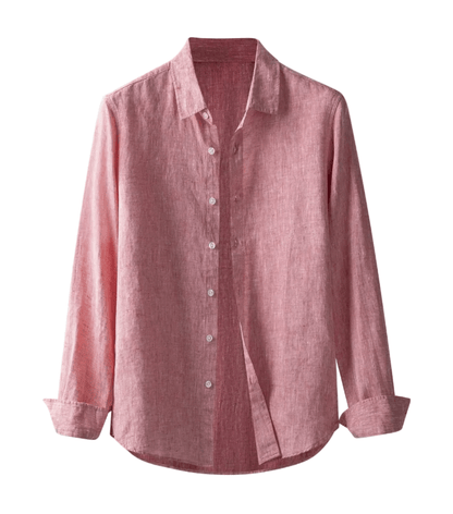 Men's premium pink linen shirt featuring a refined point collar and a breathable, lightweight summer fit.