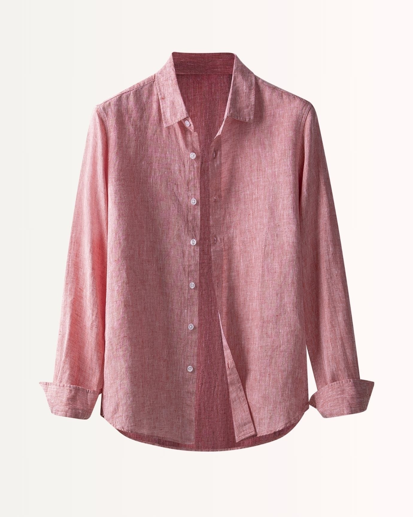 Men's premium pink linen shirt featuring a refined point collar and a breathable, lightweight summer fit.