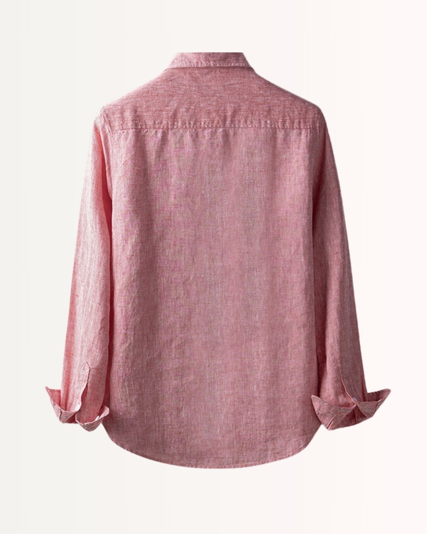 Men's premium pink linen shirt featuring a refined point collar and a breathable, lightweight summer fit.
