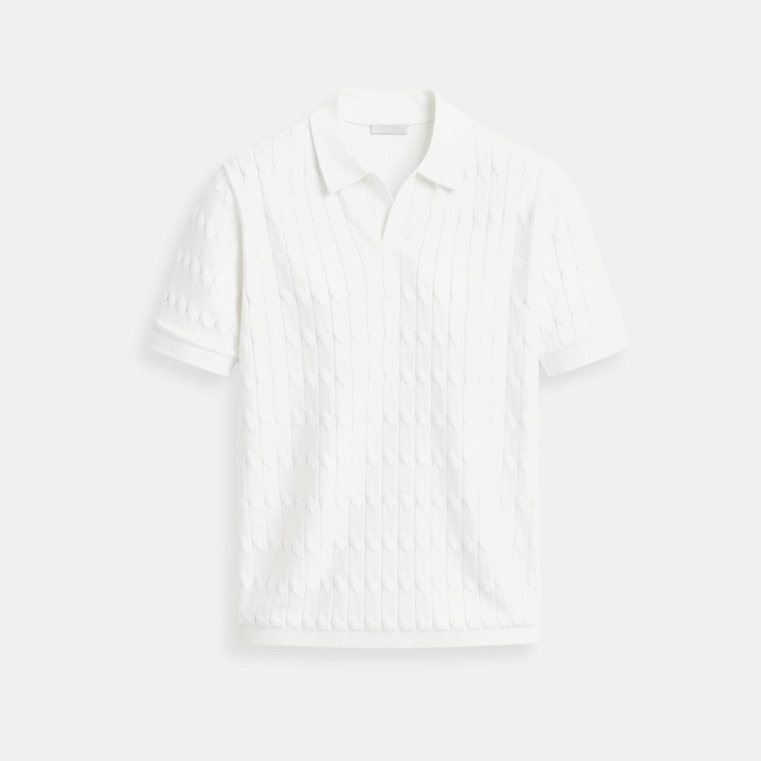 PREMIUM V - NECK CABLE KNIT POLO - LORMIER - 