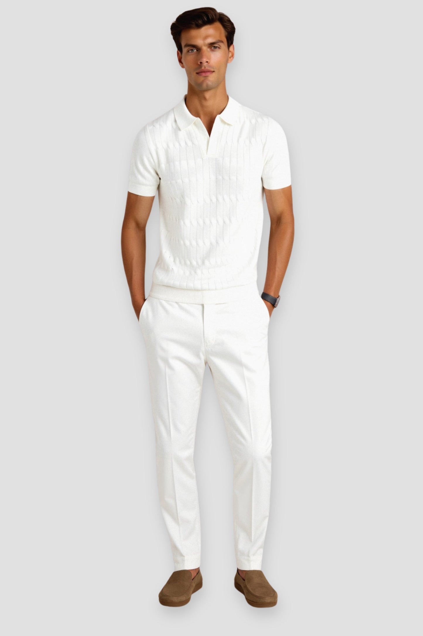 PREMIUM V - NECK CABLE KNIT POLO - LORMIER - 