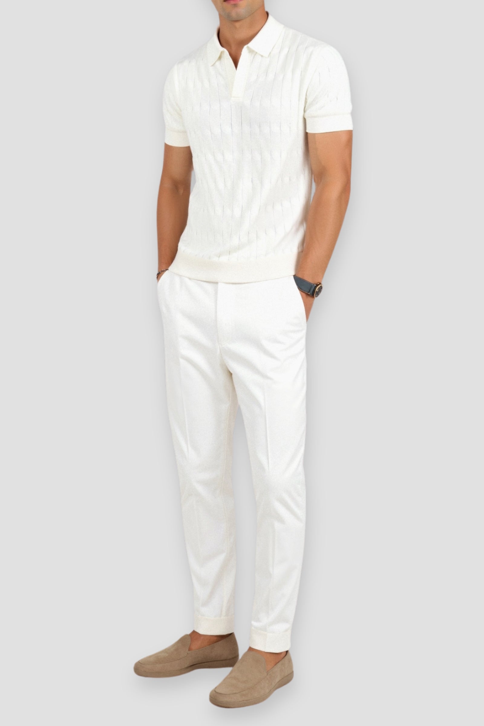 PREMIUM V - NECK CABLE KNIT POLO - LORMIER - 