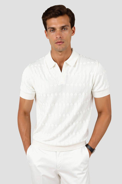 PREMIUM V - NECK CABLE KNIT POLO - LORMIER - 