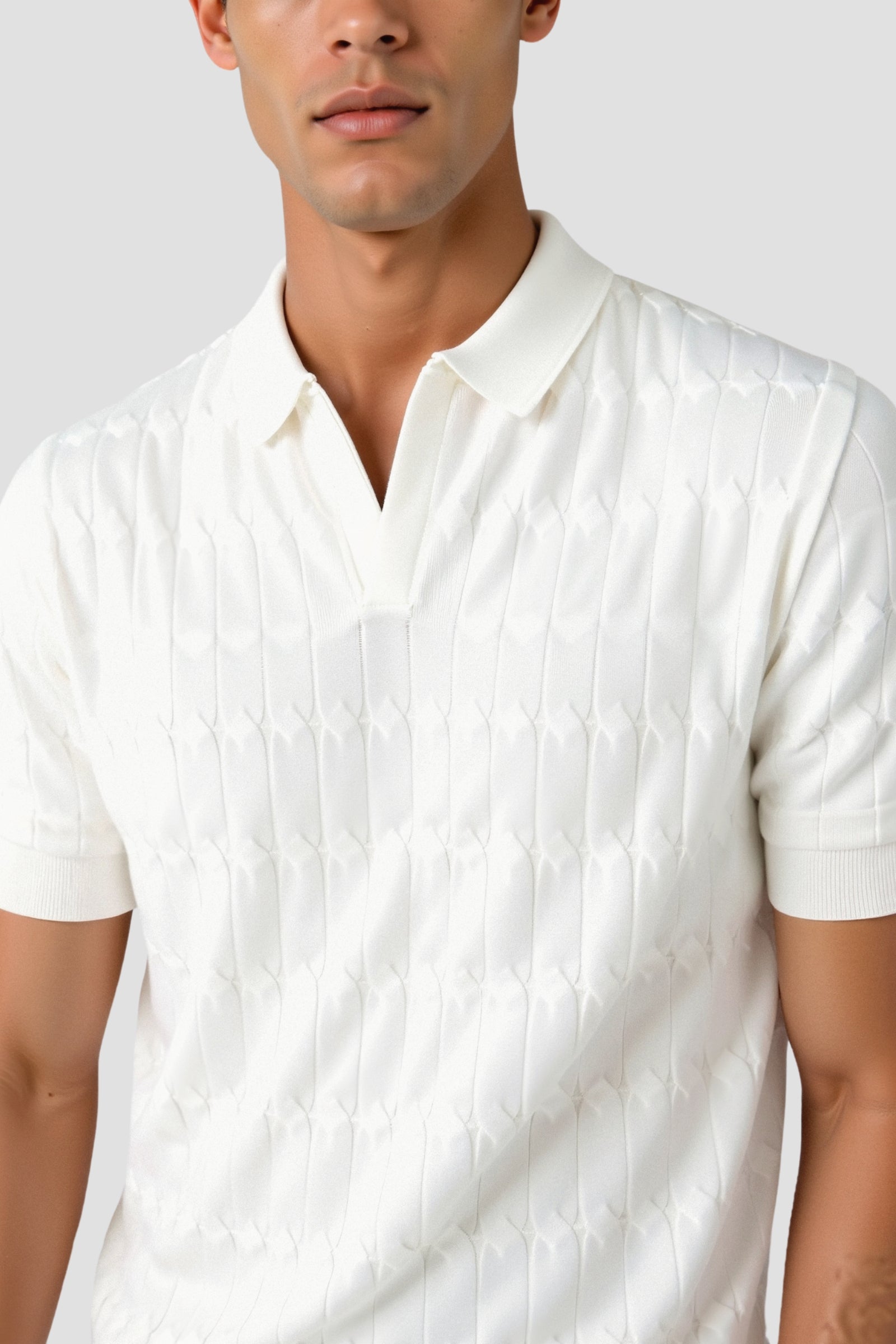 PREMIUM V - NECK CABLE KNIT POLO - LORMIER - 