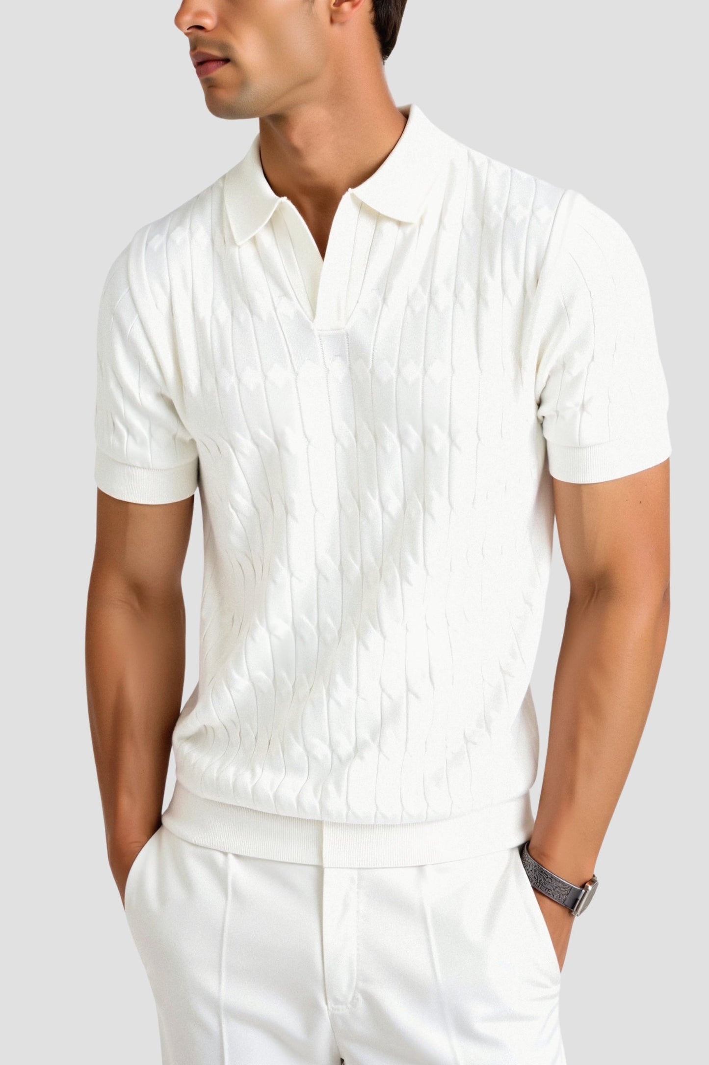 PREMIUM V - NECK CABLE KNIT POLO - LORMIER - 