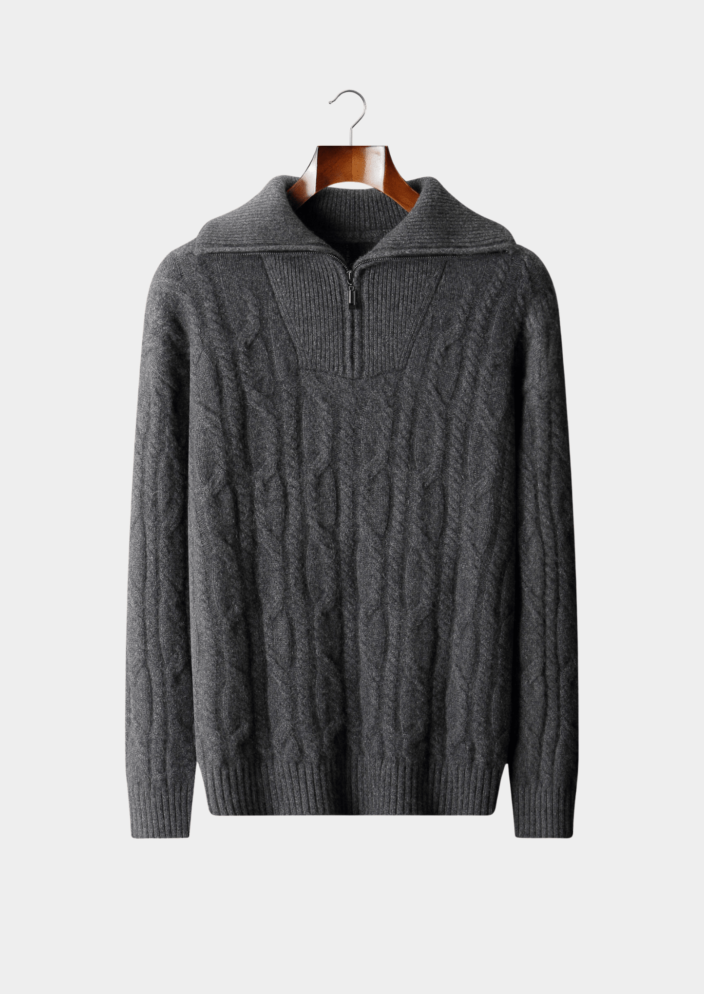 PURE CASHMERE CABLE HALF ZIP SWEATER - LORMIER - 