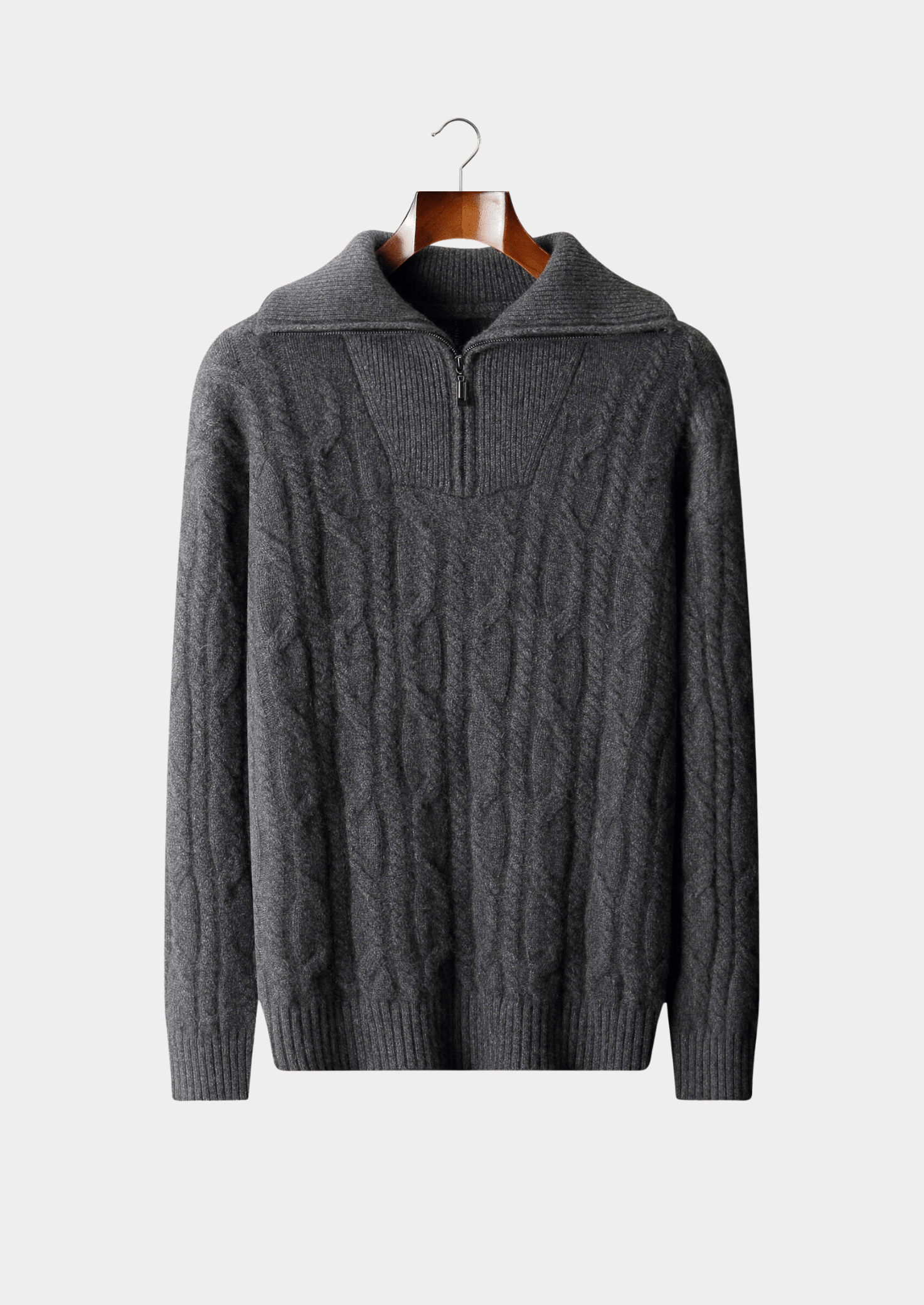 PURE CASHMERE CABLE HALF ZIP SWEATER - LORMIER - 