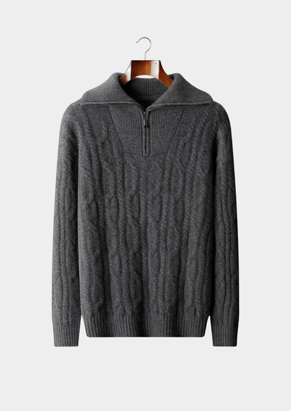 PURE CASHMERE CABLE HALF ZIP SWEATER - LORMIER - 
