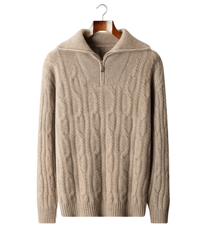 PURE CASHMERE CABLE HALF ZIP SWEATER - LORMIER - 