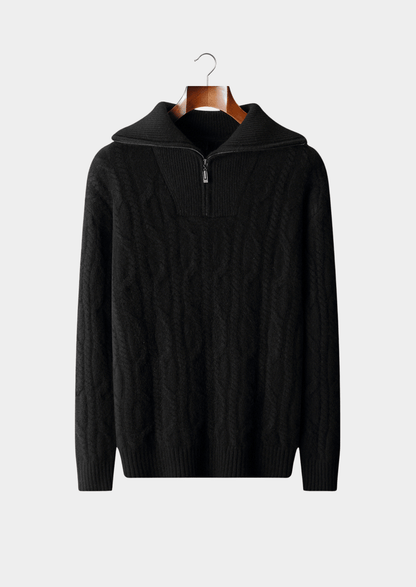 PURE CASHMERE CABLE HALF ZIP SWEATER - LORMIER - 