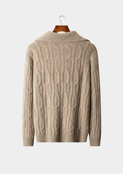 PURE CASHMERE CABLE HALF ZIP SWEATER - LORMIER - 