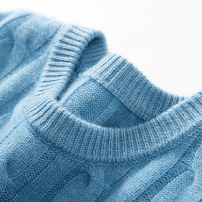 PURE CASHMERE CABLE KNIT CREWNECK SWEATER - LORMIER - 
