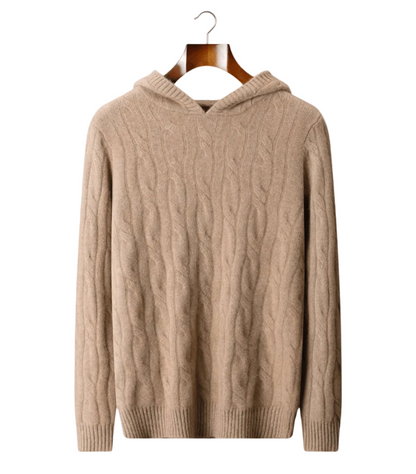 PURE CASHMERE CABLE KNIT HOODIE - LORMIER - 