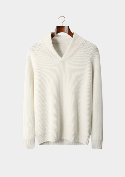 PURE CASHMERE RIBBED V - NECK SWEATER - LORMIER - 