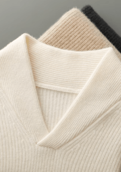PURE CASHMERE RIBBED V - NECK SWEATER - LORMIER - 
