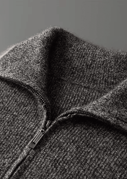 PURE CASHMERE STRIPED ZIP CARDIGAN - LORMIER - 