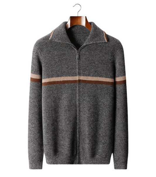 PURE CASHMERE STRIPED ZIP CARDIGAN - LORMIER - 